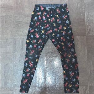 Girls Black Leggings with Flower Print